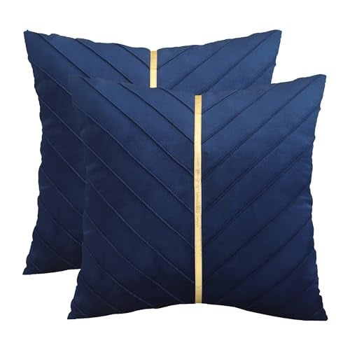 Tosleo Navy Blue Pillow Covers 20 x 20 inch Pack of 2 with Gold Leather Soft Velvet Throw Pillow Covers Decorative Couch Luxury Modern Pillow Cases Spring Summer Home Decor - Image 1