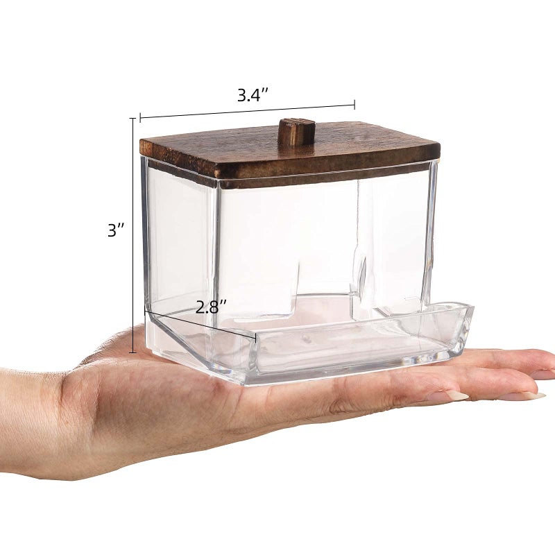 Tbestmax 7 OZ Cotton Swab Pads Holder, Qtip Cotton Buds Ball Dispenser, Bathroom Containers Apothecary Jar for Storage Brown Wood Lids 1 Pcs - Image 2