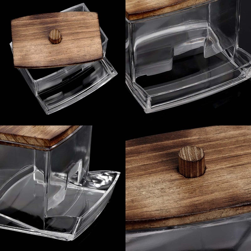 Tbestmax 7 OZ Cotton Swab Pads Holder, Qtip Cotton Buds Ball Dispenser, Bathroom Containers Apothecary Jar for Storage Brown Wood Lids 1 Pcs - Image 4