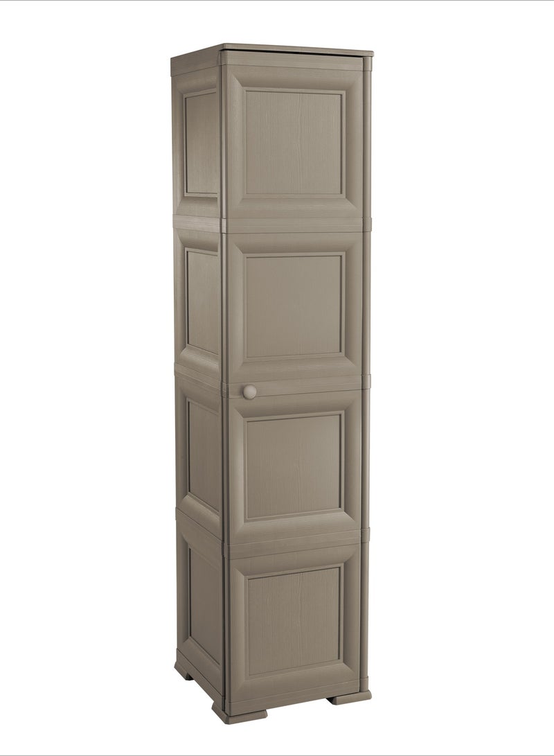 Tontarelli Tontarelli Storage Cabinet, Made in Italy, for Home, Office & Outdoor, Multipurpose Storage Cupboard with 4 Compartments, Multiple Shelves & Broom Hanging Section, 40L x 43W x 164H cm, Dark Brown  - Image 1