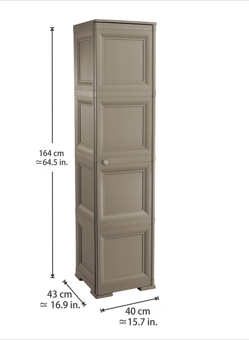 Tontarelli Tontarelli Storage Cabinet, Made in Italy, for Home, Office & Outdoor, Multipurpose Storage Cupboard with 4 Compartments, Multiple Shelves & Broom Hanging Section, 40L x 43W x 164H cm, Dark Brown  - Image 3