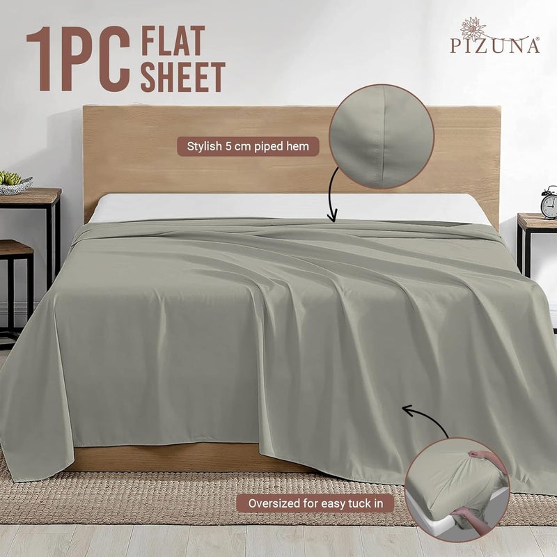PIZUNA 100% Cotton Flat Bed Sheet Queen Size 275x280 cm Silver 1 PC, 400 Thread Count Luxurious Long Staple Cotton Sateen Weave Bed Sheet Silver (ملاءة سرير مسطحة من القطن 100%) - Image 3