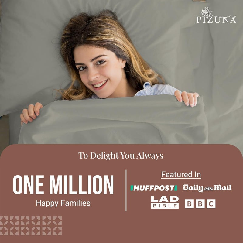 PIZUNA 100% Cotton Flat Bed Sheet Queen Size 275x280 cm Silver 1 PC, 400 Thread Count Luxurious Long Staple Cotton Sateen Weave Bed Sheet Silver (ملاءة سرير مسطحة من القطن 100%) - Image 2