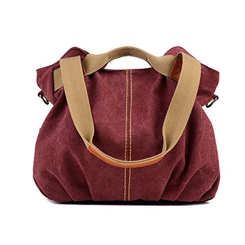 Chikencall® Women Bags Casual Vintage Hobo Canvas Mulit-Pocket Daily Purse Top Handle Shoulder Tote Shopper Christmas Handbags Burgundy - Image 1