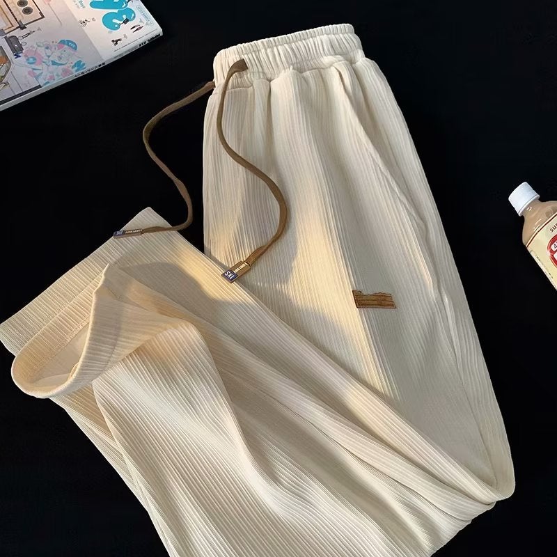 Ice Silk Dape Straight Casual Pants 2024 Summer Thin Men'S And Women'S Wide Leg Pants New Loose Plus Size Stretch Trousers - Image 1
