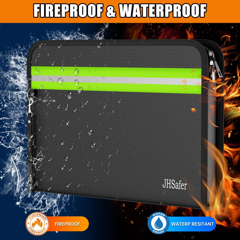 JHSafer 6400â„‰ Fireproof Document Bag,15â€ X 11â€ Water-Resistant Fireproof Money Bag with Zipper,12 Layers Insulated Fireproof Safe Bag with Reflective Strip for Documents,Passports,Cash,Valuables - Image 2