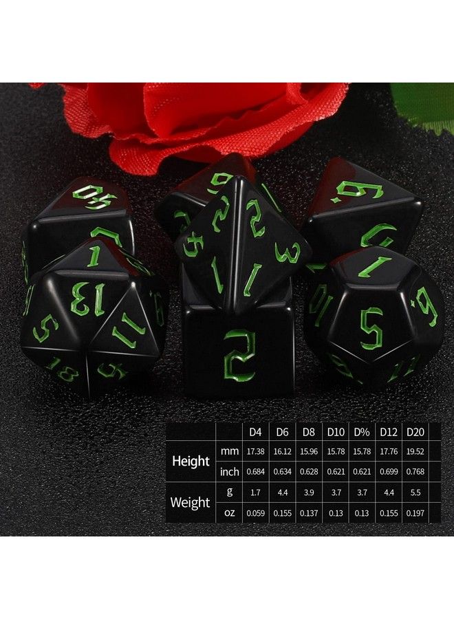 QMAY طقم نرد Dnd نرد مضلعة D&D (7 قطع) للزنزانات والتنانين (أسود نقي) - Image 3