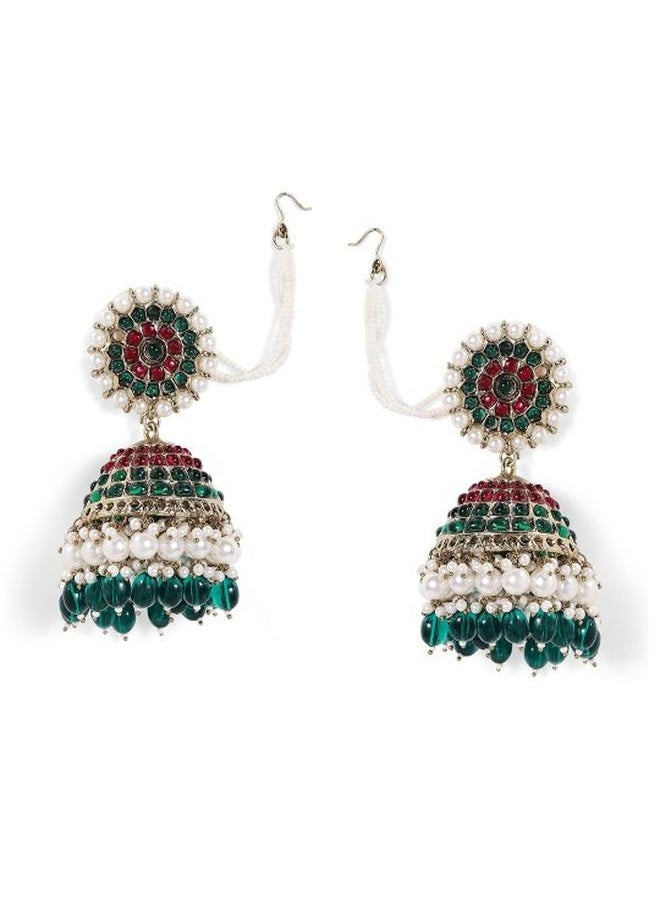 Priyaasi Elegant Women Ruby Green Brass Earrings with pattern and secured with Post and Back closure and styled in ideal for Ethnic moments — designed to make heads turn.  - Image 2