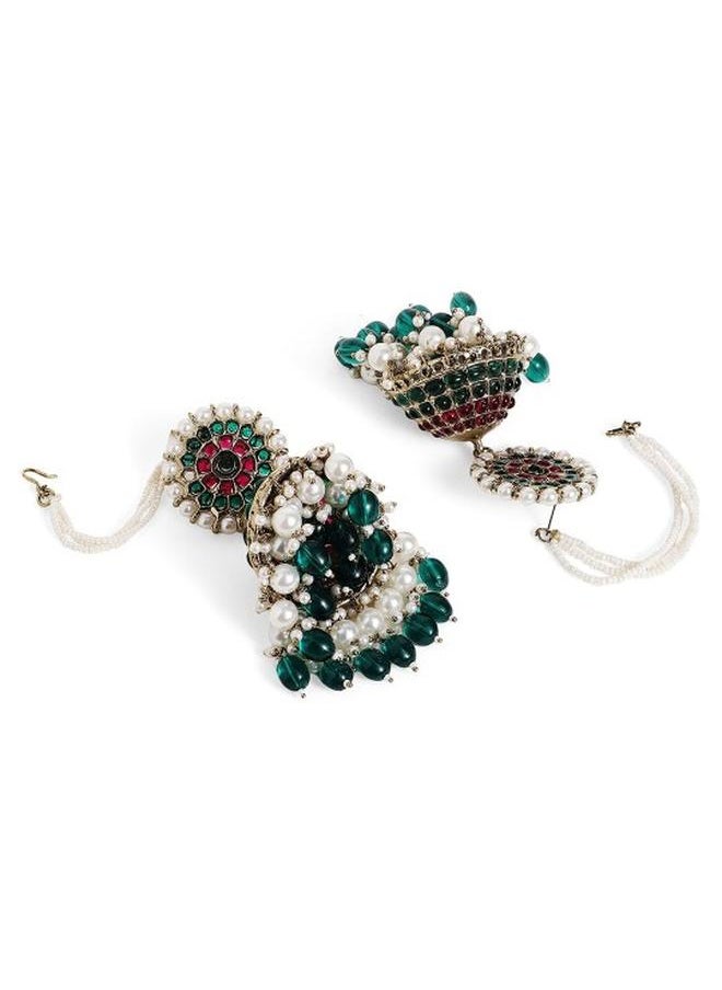 Priyaasi Elegant Women Ruby Green Brass Earrings with pattern and secured with Post and Back closure and styled in ideal for Ethnic moments — designed to make heads turn.  - Image 3