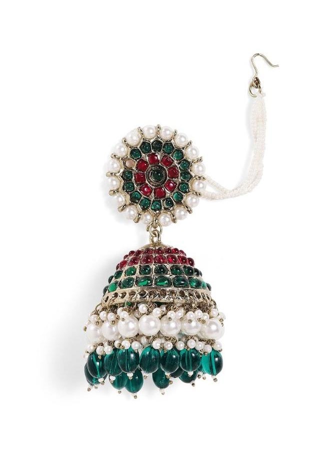Priyaasi Elegant Women Ruby Green Brass Earrings with pattern and secured with Post and Back closure and styled in ideal for Ethnic moments — designed to make heads turn.  - Image 4