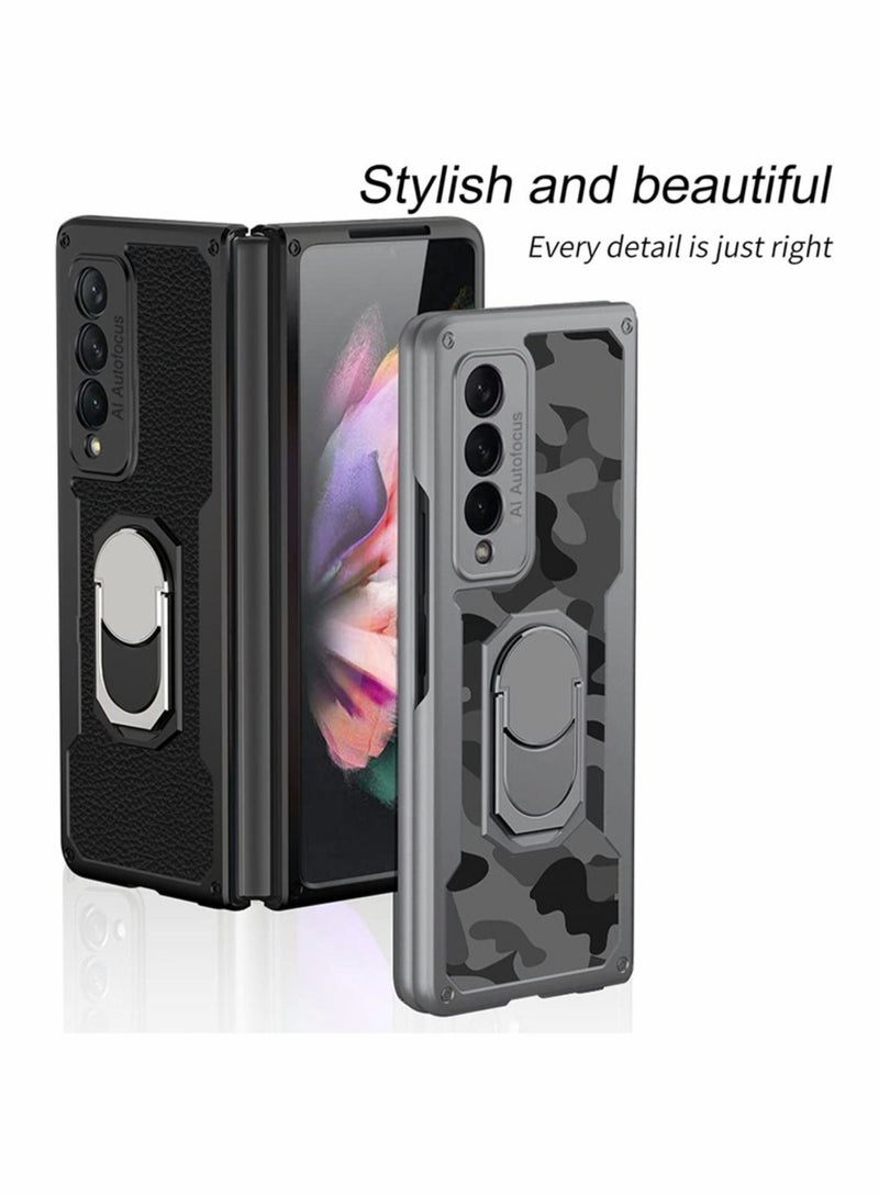 Captaintech Compatible with Galaxy Z Fold 3 Case, 360 Degree Rotating Metal Ring Holder Kickstand Drop Protective Cover Phone - Image 2