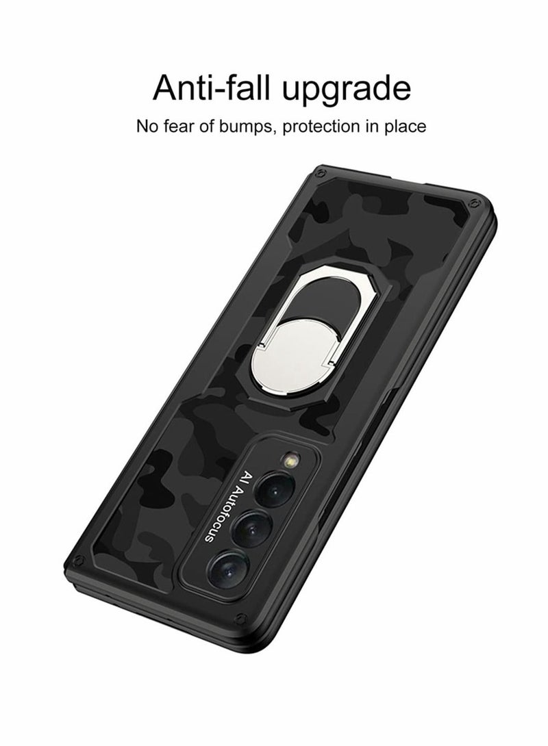 Captaintech Compatible with Galaxy Z Fold 3 Case, 360 Degree Rotating Metal Ring Holder Kickstand Drop Protective Cover Phone - Image 3