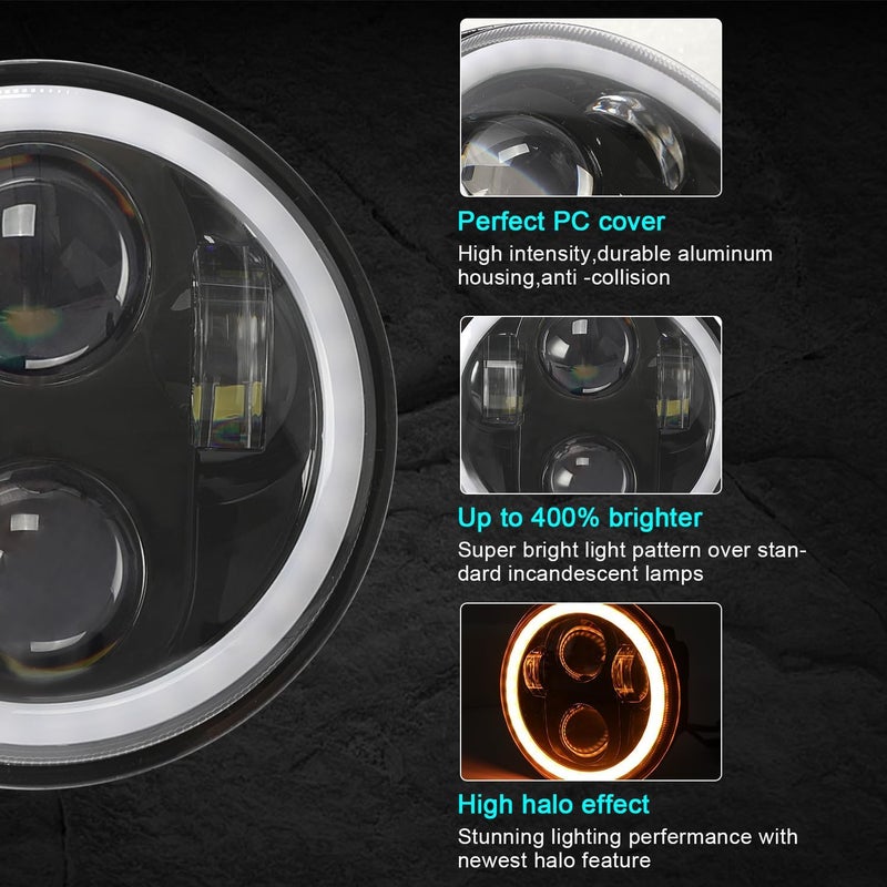 ROCCS Motorcycle Headlight 5-3/4 5.75 with White Yellow Halo DRL LED Waterproof Compatible with Harley Sportster Dyna Low Rider Street Bob lron 883 1200 Softail Wide Glide Triple Headlamp - Image 4