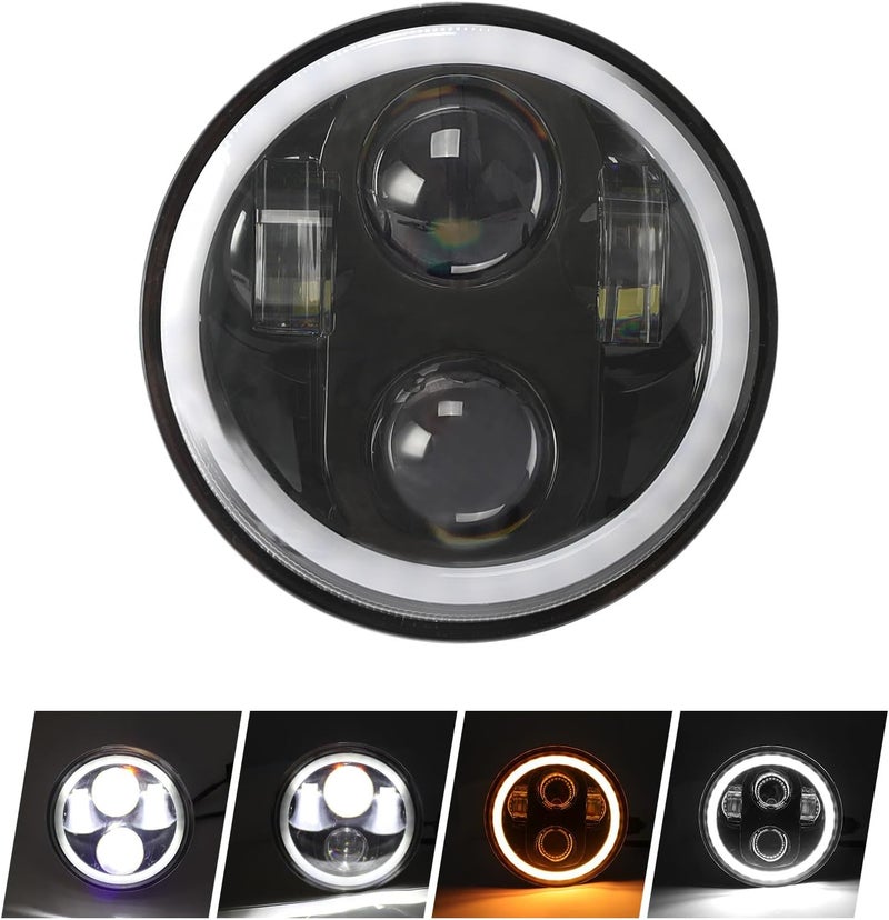 ROCCS Motorcycle Headlight 5-3/4 5.75 with White Yellow Halo DRL LED Waterproof Compatible with Harley Sportster Dyna Low Rider Street Bob lron 883 1200 Softail Wide Glide Triple Headlamp - Image 1