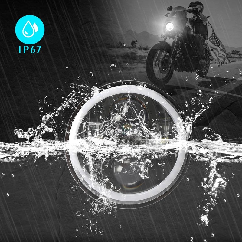 ROCCS Motorcycle Headlight 5-3/4 5.75 with White Yellow Halo DRL LED Waterproof Compatible with Harley Sportster Dyna Low Rider Street Bob lron 883 1200 Softail Wide Glide Triple Headlamp - Image 5