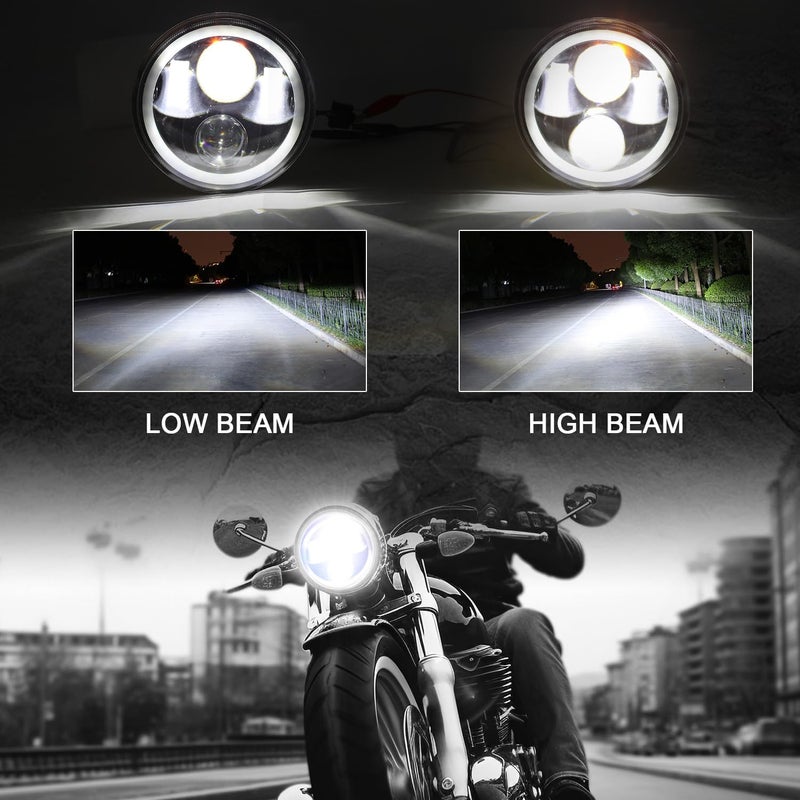 ROCCS Motorcycle Headlight 5-3/4 5.75 with White Yellow Halo DRL LED Waterproof Compatible with Harley Sportster Dyna Low Rider Street Bob lron 883 1200 Softail Wide Glide Triple Headlamp - Image 3
