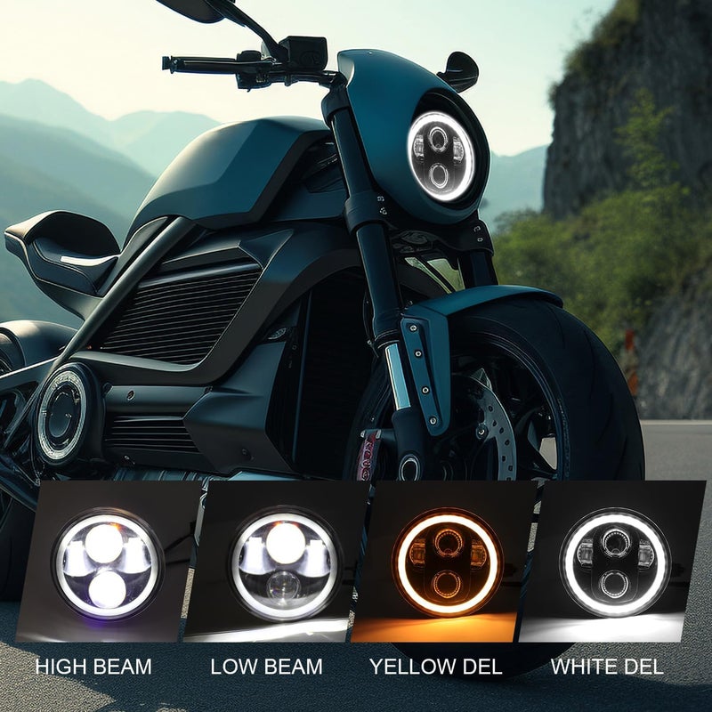 ROCCS Motorcycle Headlight 5-3/4 5.75 with White Yellow Halo DRL LED Waterproof Compatible with Harley Sportster Dyna Low Rider Street Bob lron 883 1200 Softail Wide Glide Triple Headlamp - Image 2