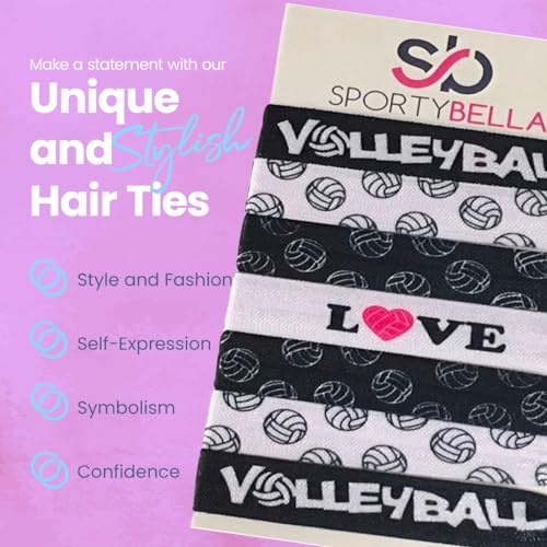 Infinity Collection SportyBella Girls Volleyball Hair Accessories - No Crease Elastics with Volleyball Design, Set of 7 for Games - Image 2