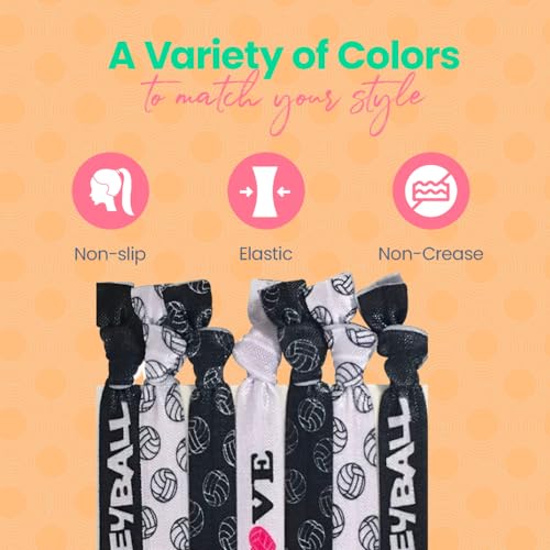 Infinity Collection SportyBella Girls Volleyball Hair Accessories - No Crease Elastics with Volleyball Design, Set of 7 for Games - Image 3
