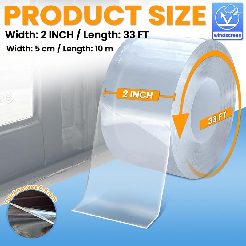 Tikfoam Transparent Window Weather Seal Tape, 2 Inch x 35 Feet Transparent Window Insulation Sealing Tape, No Residue, Sealing Film Tape - Image 2