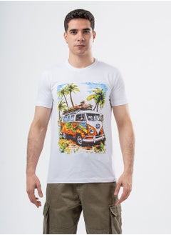 Arafa Men's White; Cotton T-Shirt slim fit 