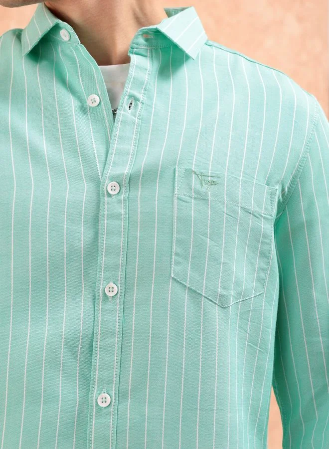 The Indian Garage Co Men Regular Fit Striped Full Sleeves Cutaway Collar Casual Shirt
