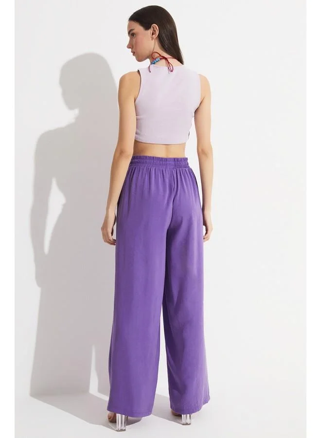 جون June Exclusive Elastic Waist Modal Blend Trouser Purple
