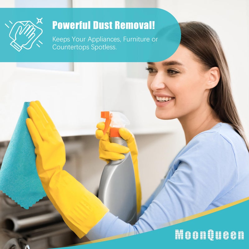 MOONQUEEN 12 Pack Microfiber Cleaning Cloth - Reusable Cleaning Rag, Fast Drying Cleaning Towels,12"X12", Green/Blue/Yellow/Pink - Image 5