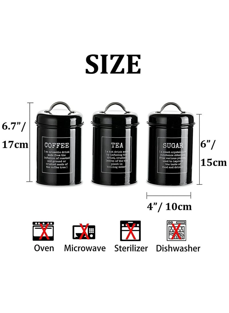 Arabest - Set of 3 Airtight Kitchen Canister Decorations with Lids, Coffee, Tea, Sugar Metal Containers, Decorative Nesting Kitchen Canister Jars, Food Storage (Black) - Image 1