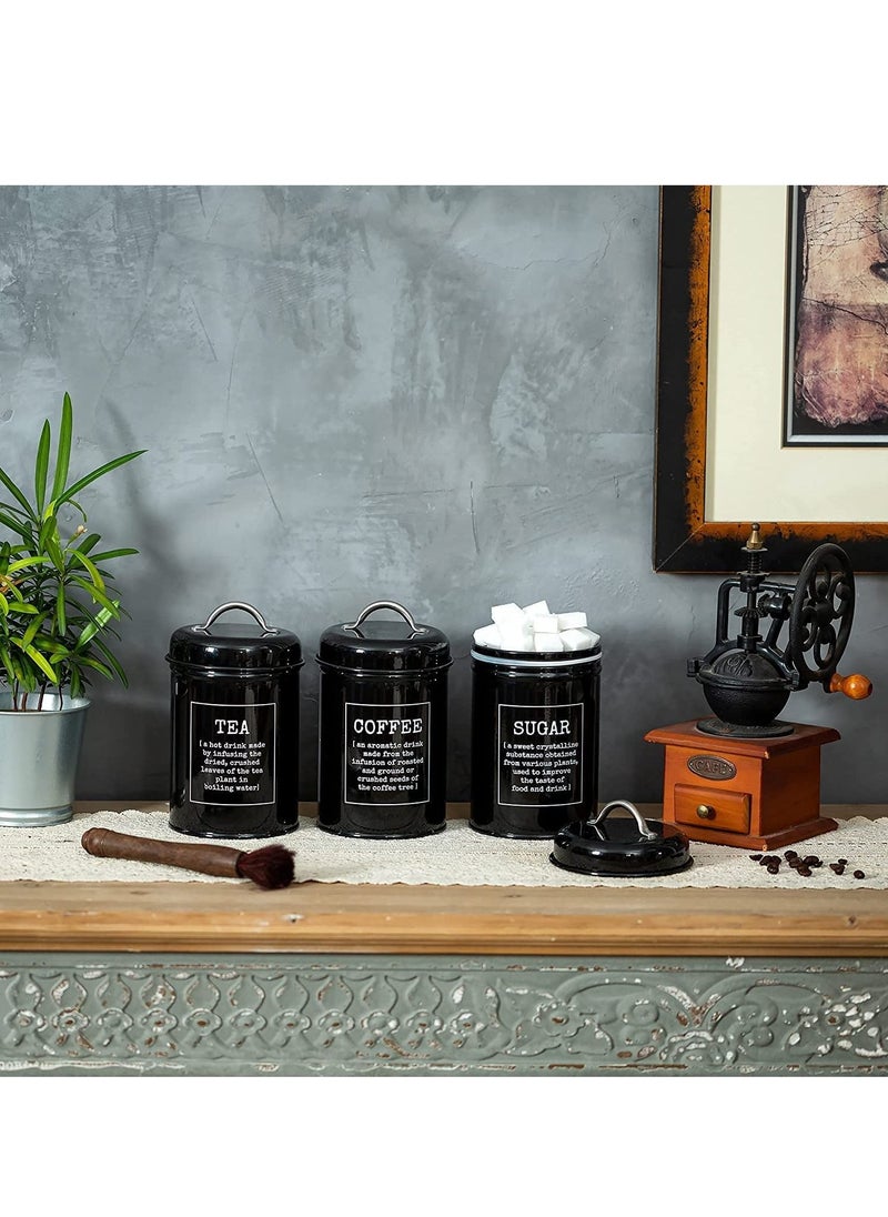 Arabest - Set of 3 Airtight Kitchen Canister Decorations with Lids, Coffee, Tea, Sugar Metal Containers, Decorative Nesting Kitchen Canister Jars, Food Storage (Black) - Image 1
