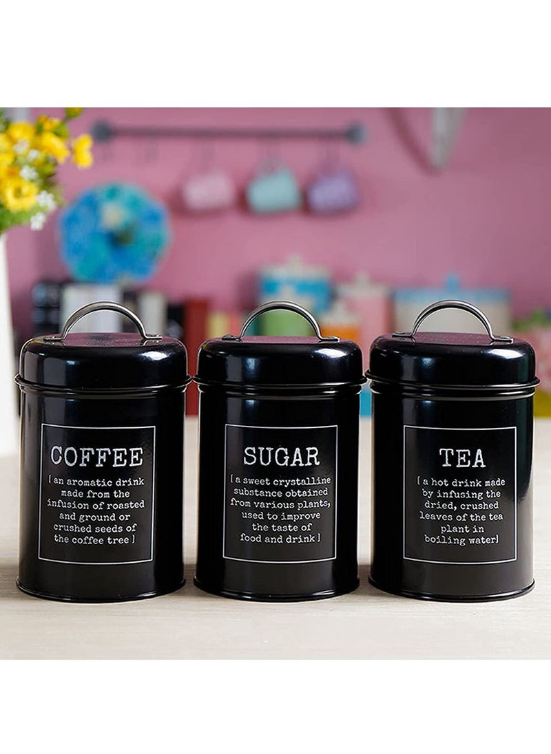 Arabest - Set of 3 Airtight Kitchen Canister Decorations with Lids, Coffee, Tea, Sugar Metal Containers, Decorative Nesting Kitchen Canister Jars, Food Storage (Black) - Image 1