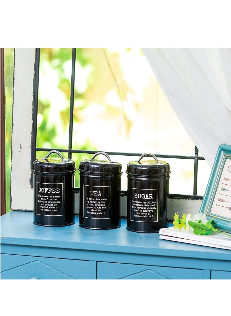 Arabest - Set of 3 Airtight Kitchen Canister Decorations with Lids, Coffee, Tea, Sugar Metal Containers, Decorative Nesting Kitchen Canister Jars, Food Storage (Black) - Image 1