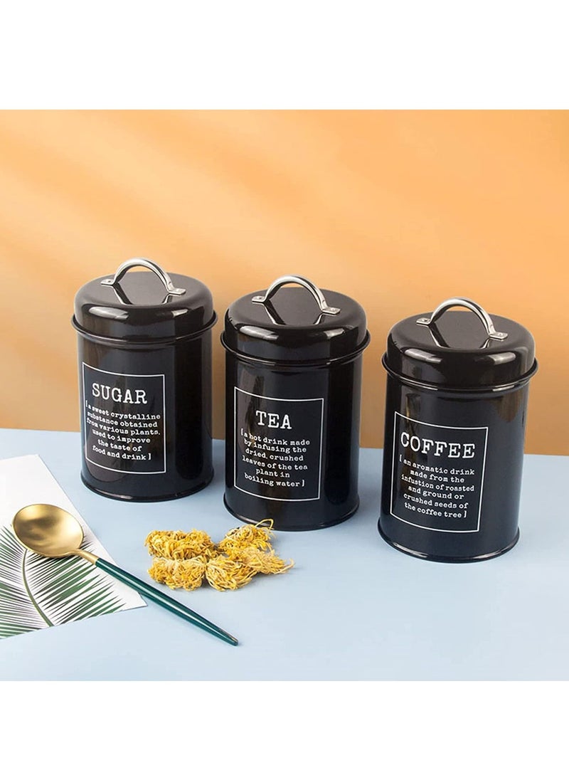 Arabest - Set of 3 Airtight Kitchen Canister Decorations with Lids, Coffee, Tea, Sugar Metal Containers, Decorative Nesting Kitchen Canister Jars, Food Storage (Black) - Image 1