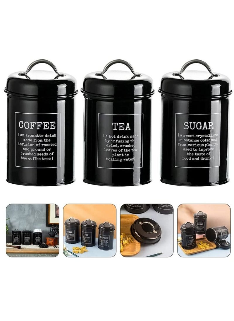 Arabest - Set of 3 Airtight Kitchen Canister Decorations with Lids, Coffee, Tea, Sugar Metal Containers, Decorative Nesting Kitchen Canister Jars, Food Storage (Black) - Image 1