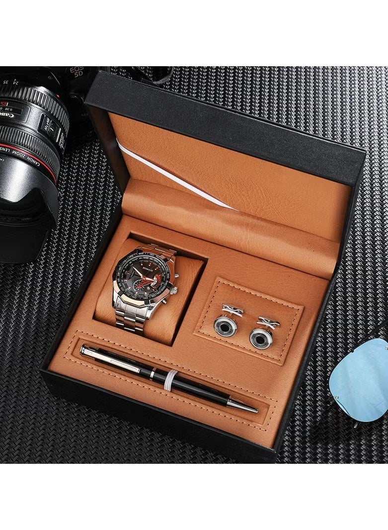 Genérico Gift Set Men's Watch 3 Piece Set Watch with Pen Button Set - Image 5