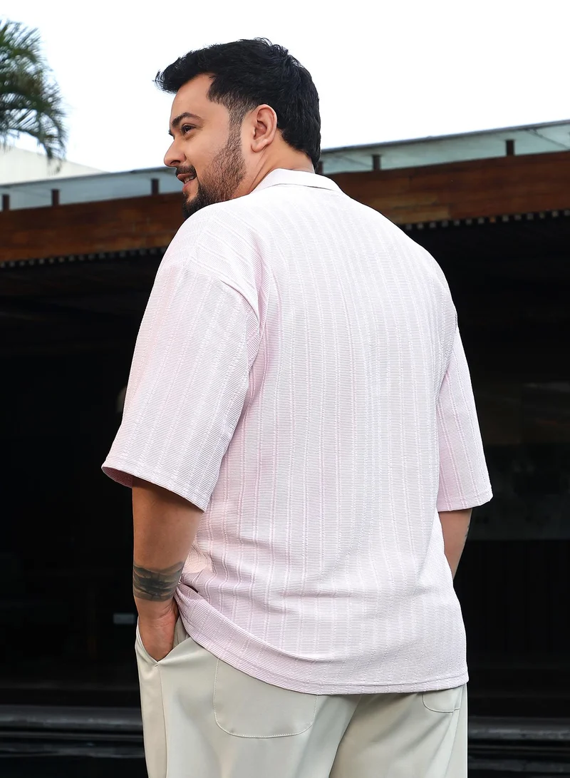 Instafab Plus  Men's Baby Pink Coil-Tactile Cuban Polo T-Shirt for Men | Best Price UAE