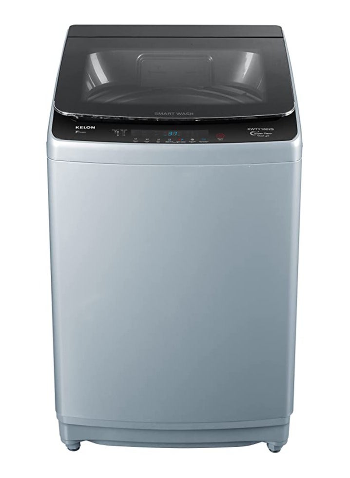 KELON 18 Kg Fully Automatic Top Load Washing Machine, 8 Programs, with Spin Dry, LED Display, Child Safety Lock, Tempered Glass Lid 18 kg KWTY1802S Silver - Image 1