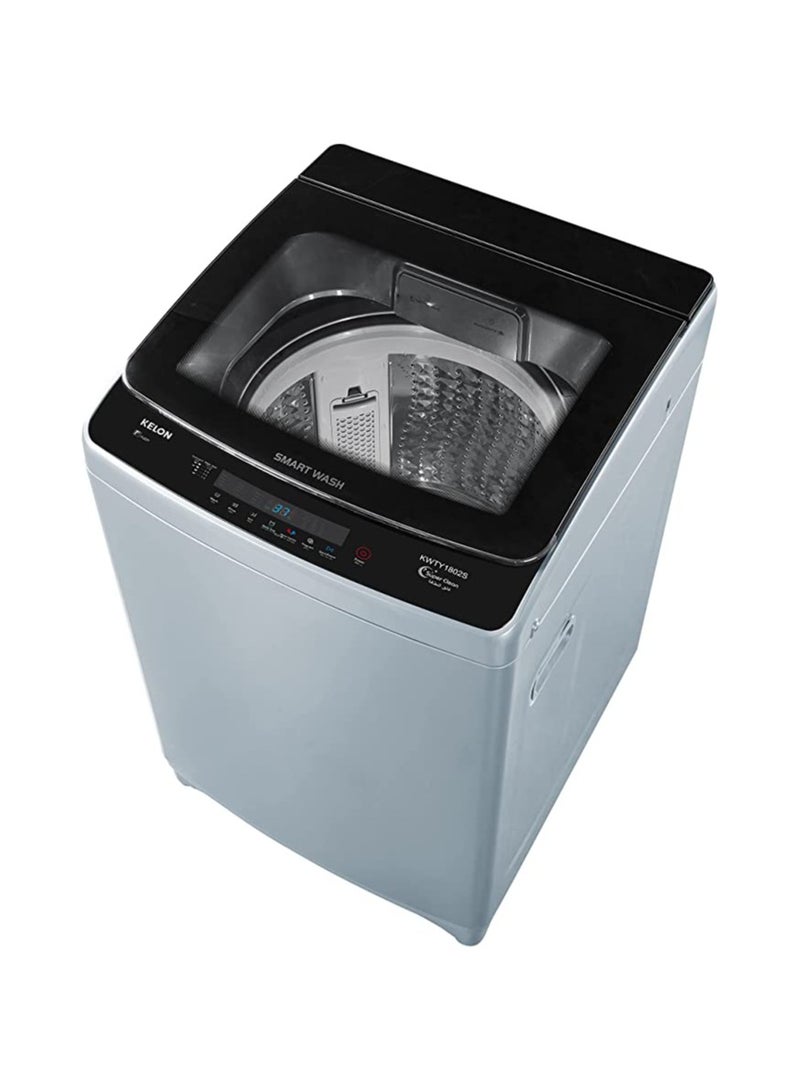 KELON 18 Kg Fully Automatic Top Load Washing Machine, 8 Programs, with Spin Dry, LED Display, Child Safety Lock, Tempered Glass Lid 18 kg KWTY1802S Silver - Image 3