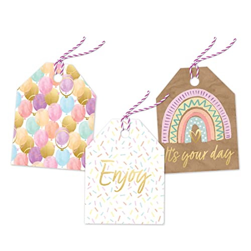 Pro Supply Global Balloon Theme Elegant Gift Tags - 2.5x3 Inch 24 Pack with 3 Design Styles Assorted Cardstock Prints Pre-Strung Hanging Labels Suitable for Wrapping Favors DIY Presents Packaging Bags - Image 1