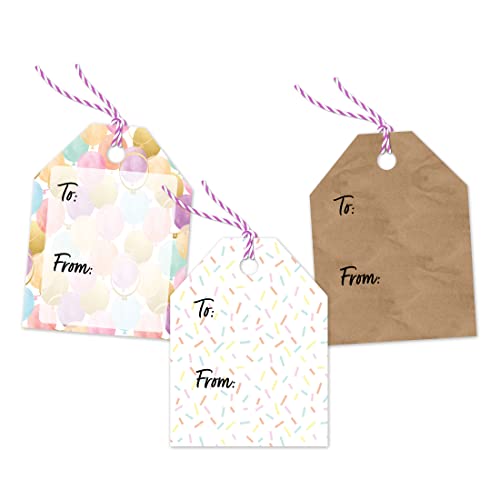 Pro Supply Global Balloon Theme Elegant Gift Tags - 2.5x3 Inch 24 Pack with 3 Design Styles Assorted Cardstock Prints Pre-Strung Hanging Labels Suitable for Wrapping Favors DIY Presents Packaging Bags - Image 4