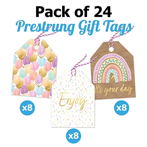 Pro Supply Global Balloon Theme Elegant Gift Tags - 2.5x3 Inch 24 Pack with 3 Design Styles Assorted Cardstock Prints Pre-Strung Hanging Labels Suitable for Wrapping Favors DIY Presents Packaging Bags - Image 5