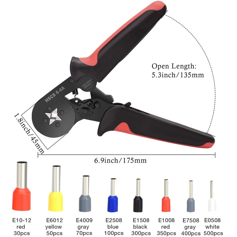vanow Ferrule Crimping Tools Wire Pliers - 1800 Pcs Wire Ferrules With Crimpers Pliers Kit For Electricians Adjustable Ratchet Tools With Terminals Connectors Awg 28-7 0.08-10Mm - Image 2