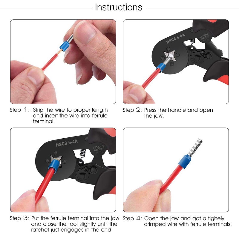 vanow Ferrule Crimping Tools Wire Pliers - 1800 Pcs Wire Ferrules With Crimpers Pliers Kit For Electricians Adjustable Ratchet Tools With Terminals Connectors Awg 28-7 0.08-10Mm - Image 4
