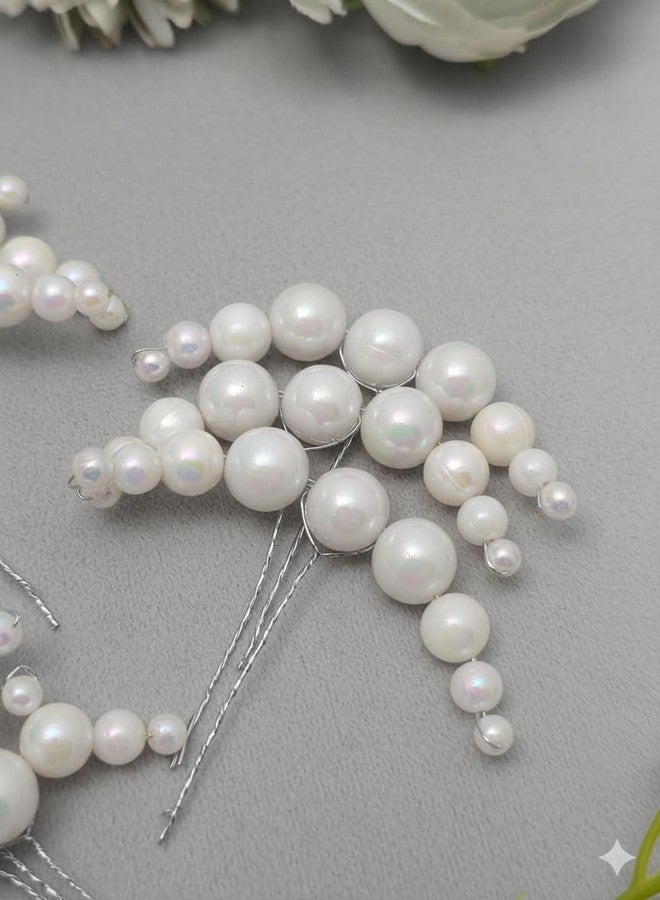 DORMITORRY Pearl Artificial Bridal Wedding Hair Accessories, Gajra Juda Pin, Juda Bun Hair Clip, Artificial Flowers for Hair, Fancy Pearl Juda Accessories for Women & Girls, Long Hair, (9 Pcs - Silver.) - Image 4