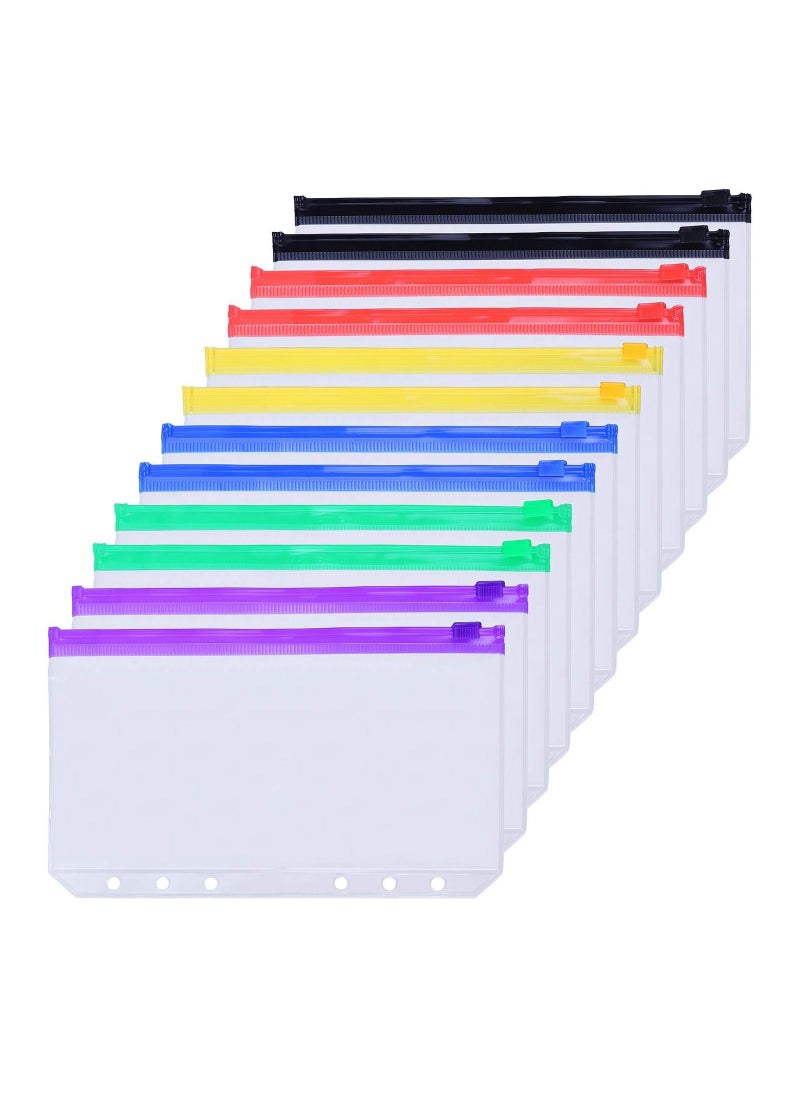 KASTWAVE 12pcs Binder Pockets A6 Size Multicolor Zipper Folders for 6 Ring Notebook Loose Leaf Bags PVC Pouch Document Filing Bags  - Image 2