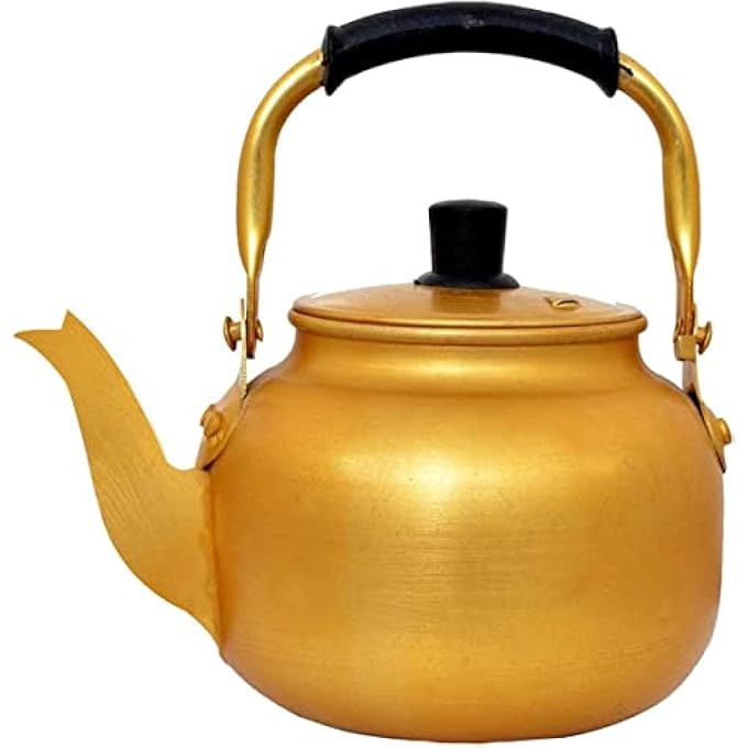 TAJ Yellow Kettle 4L Stove Top Tea Kettle Golden Kettle Karak Tea Kettle Camping Kettle Coffee Kettle Aluminium Kettle Pot Ideal For Home Office Camping Tea Kettle  Hotel 4 Litre - Image 1