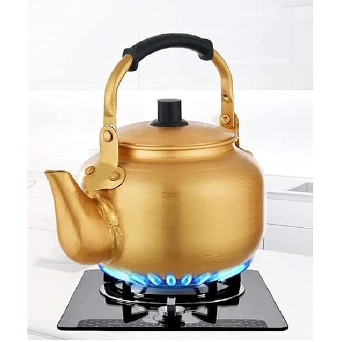 TAJ Yellow Kettle 4L Stove Top Tea Kettle Golden Kettle Karak Tea Kettle Camping Kettle Coffee Kettle Aluminium Kettle Pot Ideal For Home Office Camping Tea Kettle  Hotel 4 Litre - Image 2