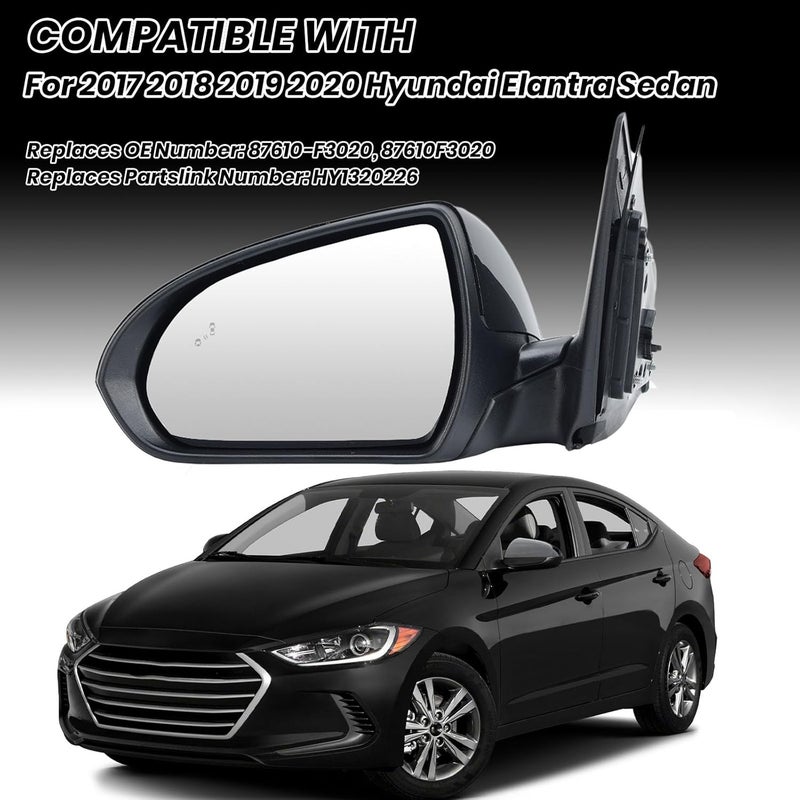 Clidr Driver Side Mirror for 2017-2020 Hyundai Elantra - Heated, Manual Folding with Blind Spot Detection - Image 2