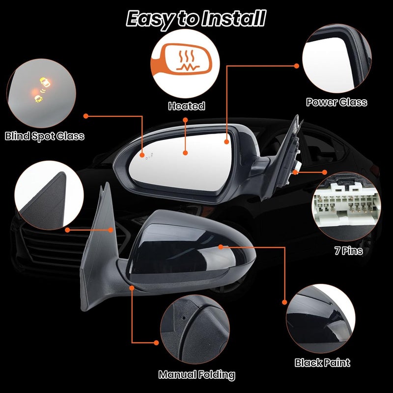 Clidr Driver Side Mirror for 2017-2020 Hyundai Elantra - Heated, Manual Folding with Blind Spot Detection - Image 5