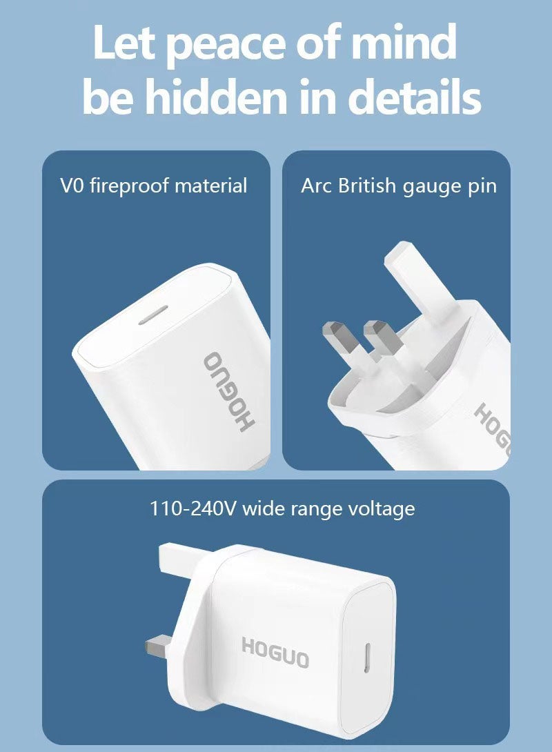 HOGUO شاحن طاقة بمنفذ USB ومخرج PD باللون الأبيض - Image 4